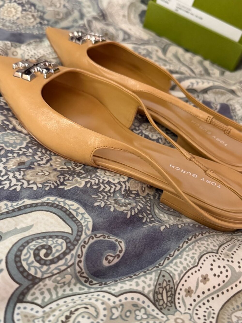 NIB Tory Burch ELEANOR SLINGBACK FLAT Size 7.5 Honeycomb Tan - Picture 5 of 12